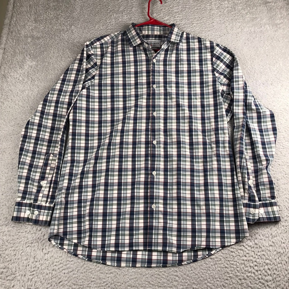 Mizzen Main Leeward Collection Button Down Shirt Mens XXL Blue Plaid Trim Fit